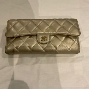 Chanel lambskin quilted large gusset flap wallet